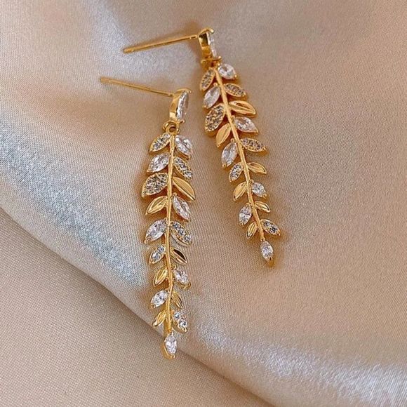 Jewelry - 7/$35 Gold Color Clear Crystal Earrings Rhinestone Statement Leaf Earrings